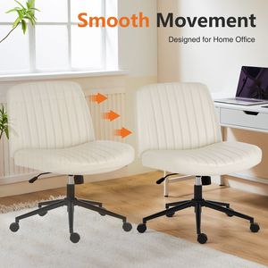 Beige Leather Armless <b>Office</b> <b>Chair</b> with Adjustable <b>Swivel</b> and Comfortable Backrest for Home <b>Office</b> - Product Image 4