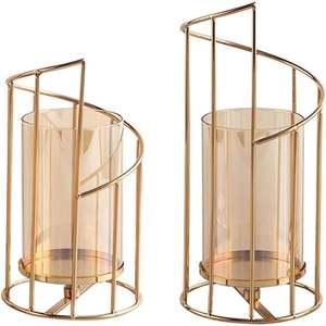 Golden Metal Candle Holder 7.87 in/20 cm and 6.3 in/<b>16</b> cm Home Decoration Lanterns Set - Product Image 3