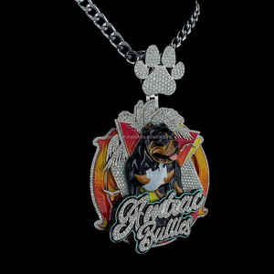 Colgante de cara de perro VVS Moissanite 3D personalizado con colgante de esmalte de forma redonda de 3 pulgadas colorido personalizado - Product Image 2