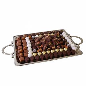 Bandeja de chocolate grande de acero inoxidable con diseño fantástico y detalles en oro para exhibir postres en bodas y fiestas a un precio excelente. - Product Image 6