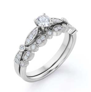 Anillo de Boda Chapado en Oro con Moissanita de Corte Redondo de 0.75 Quilates, Estilo Art Deco, para Mujer, en Oro Blanco - Product Image 3