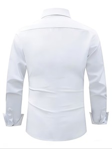 Chemise à manches longues pour homme, coupe ajustée, couleur unie, col à revers, adaptée à diverses occasions telles que les occasions décontractées, les mariages et les rendez-vous - Product Image 3