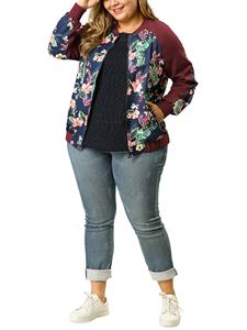 OEM Fashion <b>Women's</b> Plus Size Floral Printed Raglan Sleeves Zipper up Sublimated Bomber Jacket - Product Image 5