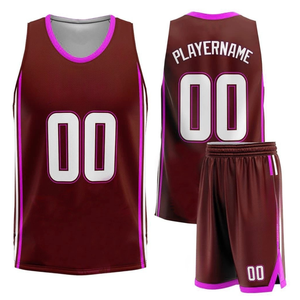 Custom Sublimated Basketball Jersey Set <b>Maroon</b> Pink V-Neck Sleeveless Moisture Wicking Adult Unisex Team Apparel - Product Image 4