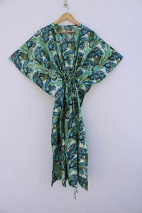 Robe Kaftan d'été décontractée en coton à imprimé floral tropical sans manches, paréo de plage pour femme, vêtement de détente Naaz Textile - Product Image 4