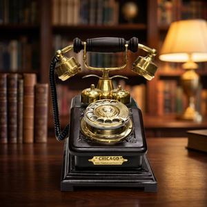 Téléphone rotatif vintage en laiton, téléphone fixe rétro, téléphone de bureau antique noir pour la décoration de la maison ou du bureau - Product Image 1