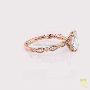 Anillo de Compromiso de Moissanita con Corte Redondo, Oro Blanco, Halo Oculto, Banda Pavé, Anillo Solitario Nupcial, Elegante Anillo de Promesa de Boda - Product Image 2