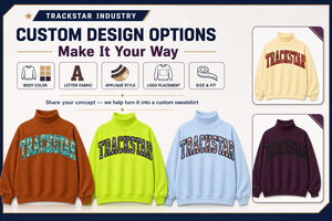 Custom Trackstar Flame Pattern Letter Applique Women's Oversized White Mock Neck Cotton Fleece Sweatshirt - Product Image 3