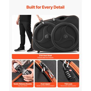 Valigia Nera per Bicicletta con Guscio Rigido in EVA, Fibbia a Sgancio Rapido, Doppia Cerniera, Lucchetto TSA e Ruote - Box per Bici - Product Image 5