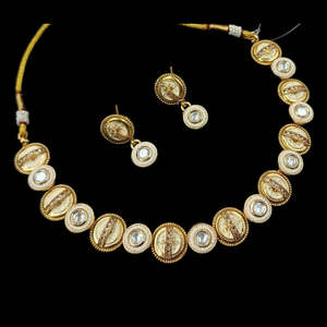 Gold Plated Pota Stone and <b>Pearls</b> Meenakari <b>Necklace</b> <b>Set</b> 13111145WH Fine Jewelry <b>Set</b> - Product Image 1