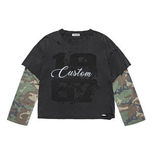 T-shirt personnalisé pour homme, coupe classique, manches régulières, bordure contrastée, écologique, respirant, style streetwear, col rond, jersey tricoté 220g - Product Image 1