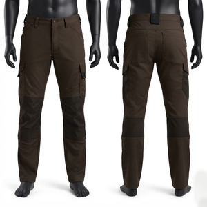 Premium Cotton Polyester Stretch Corduroy 240 GSM Brown <b>Waterproof</b> Eco-Friendly <b>Cargo</b> Work <b>Pant</b> Reinforced Knee Panels Utility - Product Image 1