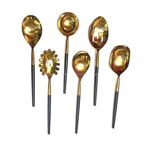 Stainless Steel <b>Kitchen</b> <b>Utensil</b> <b>Set</b> Handmade Black Resin Handle Royal Western Style Gold Polished Serving <b>Utensil</b> Flatware <b>Set</b> - Product Image 1
