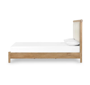Cadre de lit rembourré moderne avec structure en teck massif, mobilier de chambre à coucher minimaliste de luxe, lit king size ou queen size pour hôtel - Product Image 3