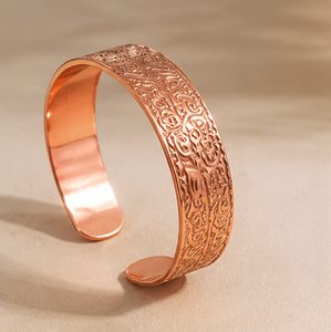 Premium Textured Ornate Open Cuff Pure Copper Bracelet With Embossed Floral Pattern Exquisite Metal Jewelry - Product Image 6