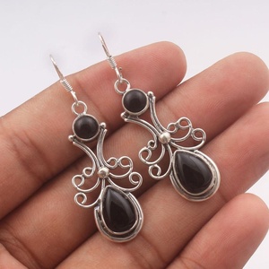 Natural <b>Black</b> Onyx 925 Sterling Silver Vintage Filigree Dangle Earrings Handmade Boho Teardrop Gemstone Jewelry for Women - Product Image 2