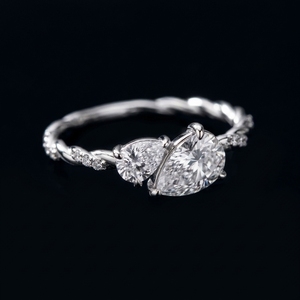 10K White Gold Diamond Engagement <b>Ring</b> Toi Et Moi <b>Two</b> <b>Stone</b> Pear Cut Engagement <b>Ring</b> Twisted Rope Band Accent lab Grown Diamonds - Product Image 3