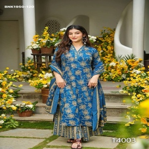 Proveedor de la colección de Kurti-Plazzo/Pant-Dupatta de muselina de alta calidad con estampado digital, de manga larga y corte recto, de Surat. - Product Image 1