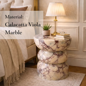 Mesa Auxiliar de Mármol Calacatta de Lujo, Mesa de Noche de Mármol con Vetas Negras, Mesa Auxiliar de Piedra Hecha a Mano, Mesa de Acento Moderna con Pedestal - Product Image 6