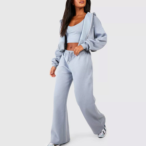 Wholesale Women's White Black Panel Tracksuit 2-piece set <b>Zip</b> <b>Up</b> <b>Jacket</b> with Wide Leg Pants Custom Logo - Product Image 2
