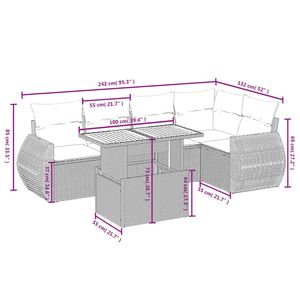 Set di divani da giardino in polyrattan nero da 6 pezzi con cuscini - Product Image 3