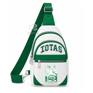 Iota Phi Lambda Sorority White <b>Green</b> Color Block PU Leather Crossbody Bag Adjustable Strap Multi-Compartment Sling <b>Backpack</b> - Product Image 1