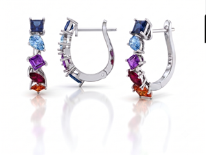 Solstice Rainbow Shaded Geometric Gemstones <b>Huggie</b> Earrings Hoops for Women Lab Grown Gemstones - Product Image 2