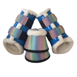 Botas de lujo para caballo con rayas arcoíris, forro polar, protectores de patas para soporte de pasternales, entrenamiento y carreras. - Product Image 4