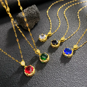 Collier rond unisexe avec incrustation de zircon, acier titane électroplaqué avec chaîne en câble - Product Image 4