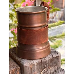 Mug à Moscow Mule en cuivre avec poignée gainée de cuir, corps poli et bande en cuir, mugs vintage en cuivre pour boire de la bière - Product Image 2