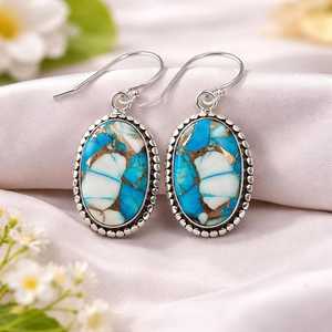Boucles d'oreilles clous plaquées or turquoise en argent sterling 925, faites à la main, pierres précieuses naturelles, bijoux de luxe minimalistes pour fête, cadeau - Product Image 1