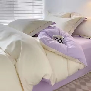 Juego de Edredón de Algodón Lavado Azul Sólido, Juego de Ropa de Cama Simple para Uso Doméstico con Fundas de Almohada - Product Image 6