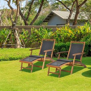 Sillón Plegable con Reposapiés Retráctil y Marco de Madera de Acacia para Patio, Muebles de Ratán con Diseño Elegante - Product Image 2
