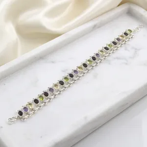 Pulsera de Plata de Ley 925 con Piedras Preciosas Multicolores, Hecha a Mano, con Amatista, Citrino, Peridoto y Cuarzo Ahumado, Joyería para Mujer - Product Image 2