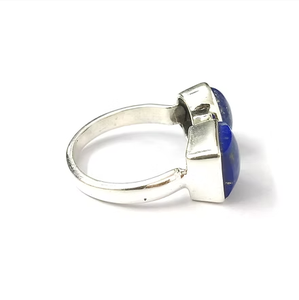 Double <b>Lapis</b> <b>Lazuli</b> Gemstone 925 Silver Statement <b>Ring</b> Unisex Jewelry for Everyday Wear - Product Image 3