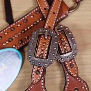 Ensemble de têtière et de collier de poitrine en cuir de style western pour cheval, têtière à une oreille et collier de poitrine assortis, ensemble de harnais de couleur coordonnée pour cheval - Product Image 4