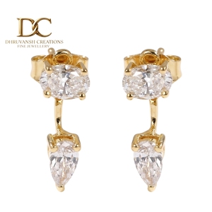 Elegantes Pendientes de Diamantes Cultivados en Laboratorio con Certificación IGI, Oro Amarillo Sólido de 14 Quilates, Corte Pera Brillante, Joyería Personalizada para Mujer - Product Image 1