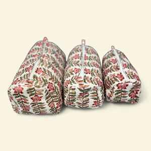 ชุดกระเป๋าเครื่องสำอางพิมพ์ลายบล็อกด้วยมือแบบอาร์ติซาน 3 ชิ้น กันน้ำ ผ้าฝ้ายควิลท์ สำหรับใส่เครื่องสำอางและเครื่องประดับ จากผู้ผลิต - Product Image 5