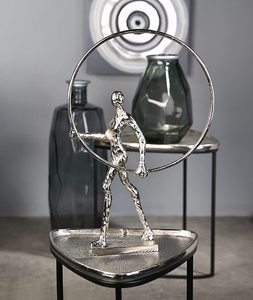 Handmade Eco-Friendly Durable Aluminium Figurative Sculpture Standing <b>Figure</b> Holding Hoop Modern Tabletop Art for Living Room - Product Image 4