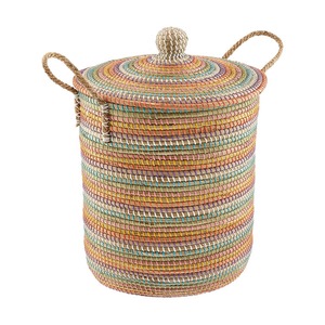 Panier de rangement en jonc de mer arc-en-ciel avec couvercle, panier de rangement fait main, vente en gros, écologique, fabriqué au Vietnam - Product Image 1