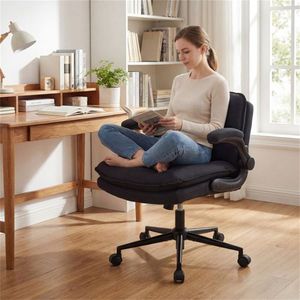 Chaise de bureau Criss Cross avec hauteur réglable, en similicuir gris, accoudoirs rabattables, fonction bascule - Product Image 2