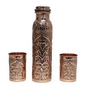 Bouteille de voyage en cuivre pur, finition mate, artisanale et unique, design traditionnel, portable - Product Image 6