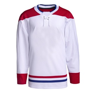 Maillot de hockey sur glace blanc et rouge brodé sur mesure en gros 100% polyester pour adultes Logo international - Product Image 1