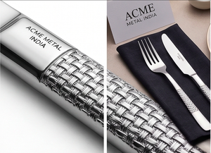Ensemble de couverts modernes en acier inoxydable avec poignées texturées, finition miroir haute brillance, résistant à la rouille, pour les mariages, les événements et l'usage quotidien - Product Image 2
