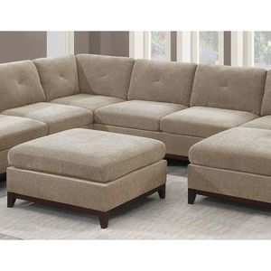 Tessuto ciniglia cammello 9pc Set di mobili componibili componibili 3 cunei angolari 4 poltrone senza braccia 2 pouf trapuntati a vista - Product Image 5