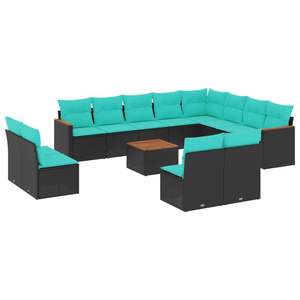 Set di divani da giardino in polyrattan nero da 13 pezzi con cuscini, mobili da esterno dal design moderno e contemporaneo - Product Image 4