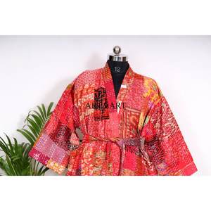 ชุดคลุมกิโมโนผ้าไหม/ผ้าฝ้ายสไตล์วินเทจลายคันธาสำหรับผู้หญิง สไตล์โบฮีเมียน ใส่ได้ทั้งฤดูร้อนและฤดูใบไม้ผลิ ฟรีไซส์ ปรับได้ด้วยเชือกผูก ระบายอากาศได้ดี - Product Image 4