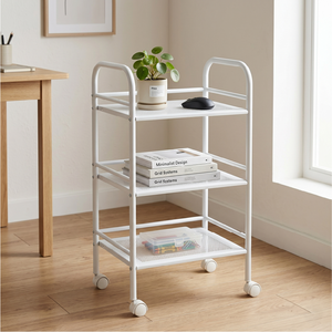 Étagère de rangement autoportante en métal moderne et robuste à 3 niveaux, revêtement poudré gris/blanc, capacité de 2,2 kg, pour salle de bain d'angle - Product Image 3