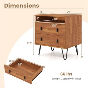 Mesa de Noche Industrial con Patas de Horquilla 3 en 1, Versátil, con 2 Cajones, Mesa Auxiliar para Dormitorio - Product Image 3