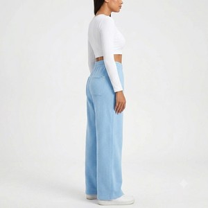 Premium Sky Blue Wide Leg Sweatpants High Waist <b>Drawstring</b> Lounge <b>Trousers</b> Women Casual Relaxed Fit Pants - Product Image 3